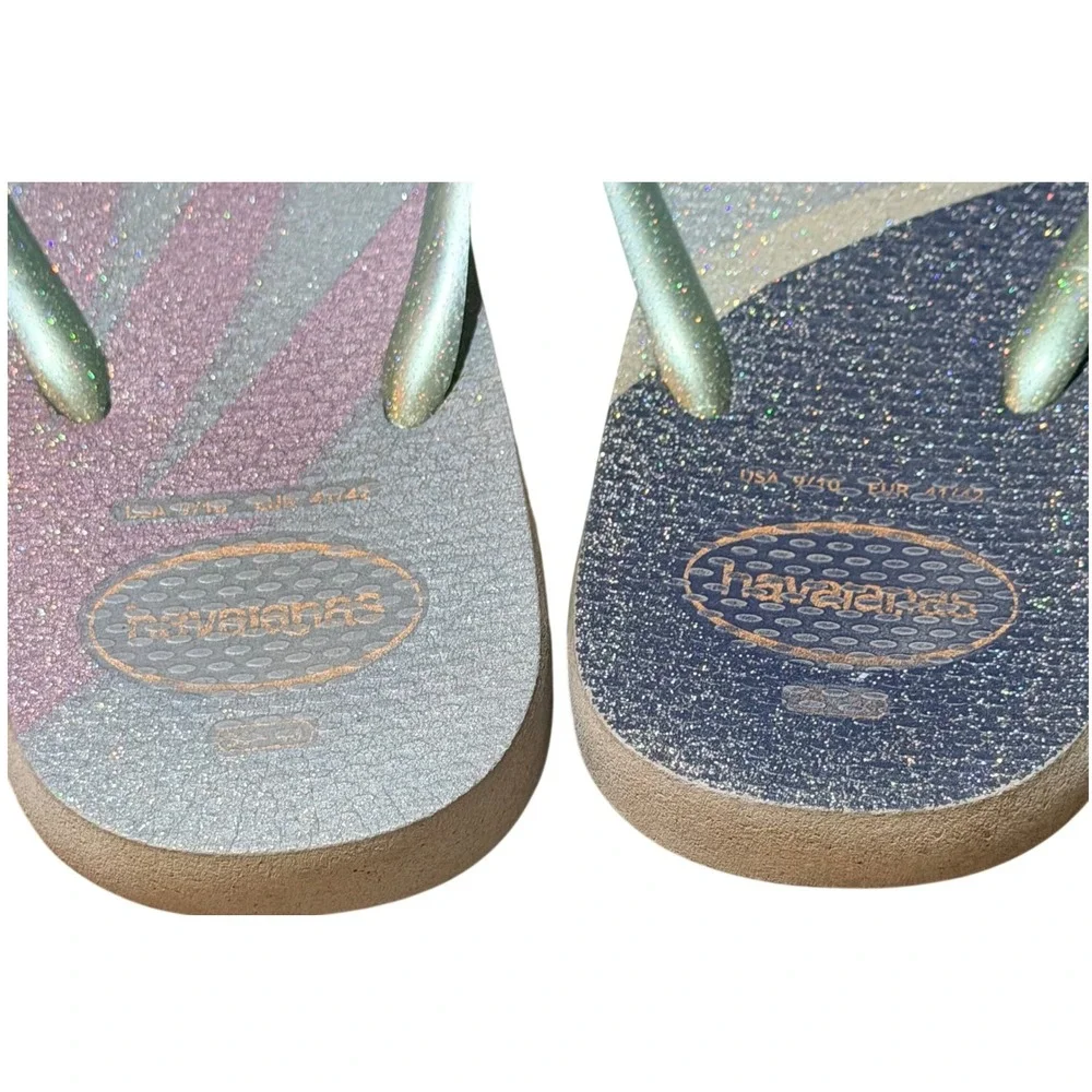 Havaianas Flip Flops Womens 9/10 Multi Color Rubber Slim Glitter Cosmic Beach